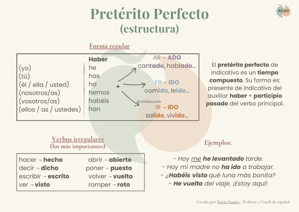Infograf&iacute;a sobre la estructura del pret&eacute;rito perfecto de indicativo en espa&ntilde;ol